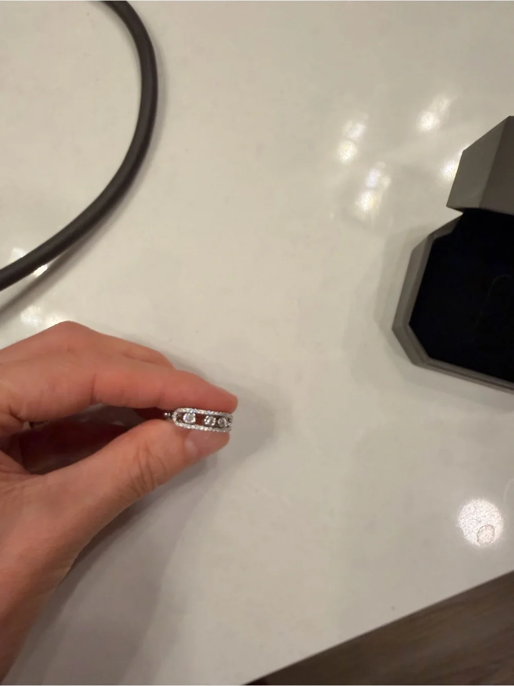 Silver Band Ring with Black Accents - Unbranded